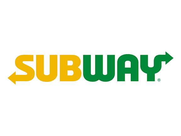 Subway restaurant logo with yellow and green text and arrow accents, representing the Subway restaurant in Valemount