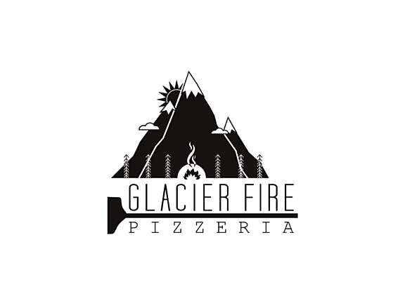 Glacier Fire Pizzeria logo with mountain graphic and wood-fired theme