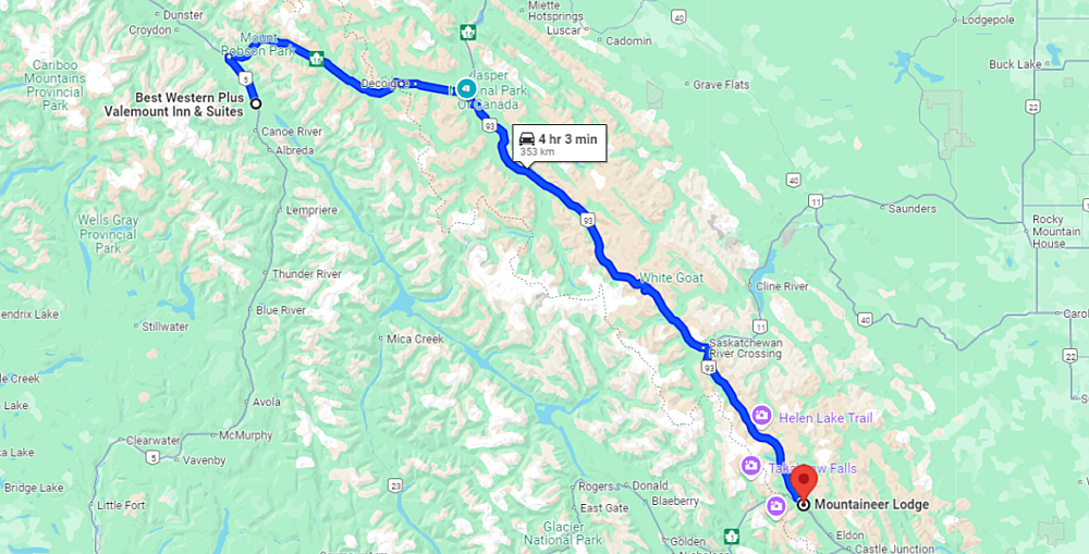 Lake Louise to Valemount BWV Map